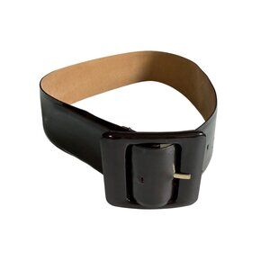 Ann Taylor Leather Hombre Square Buckle Chunky Belt Women's Size Small Brown